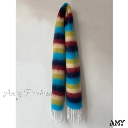 New Winter Cashmere Long Muffler Scarf - Thick And Warm Blue-Navy / L214Cm W35Cm