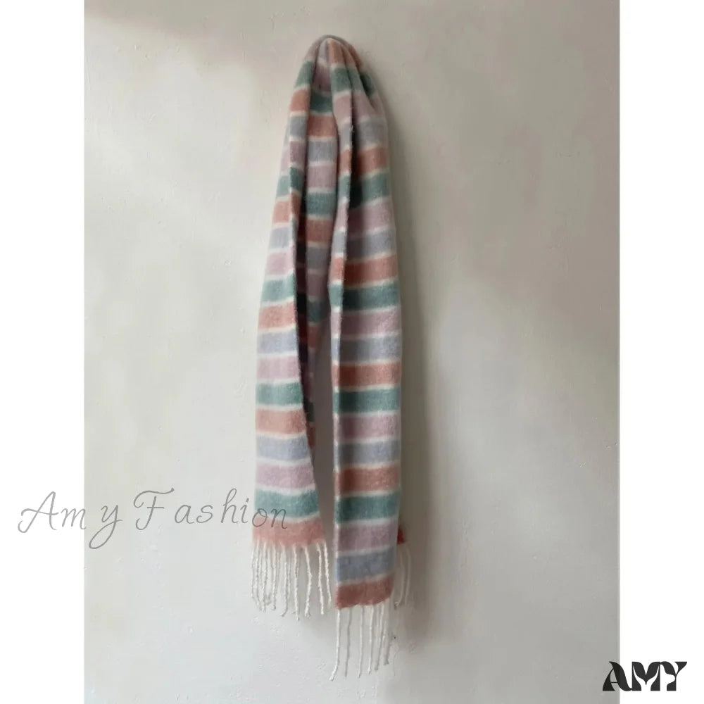 New Winter Cashmere Long Muffler Scarf - Thick And Warm Blue Pink / L214Cm W35Cm