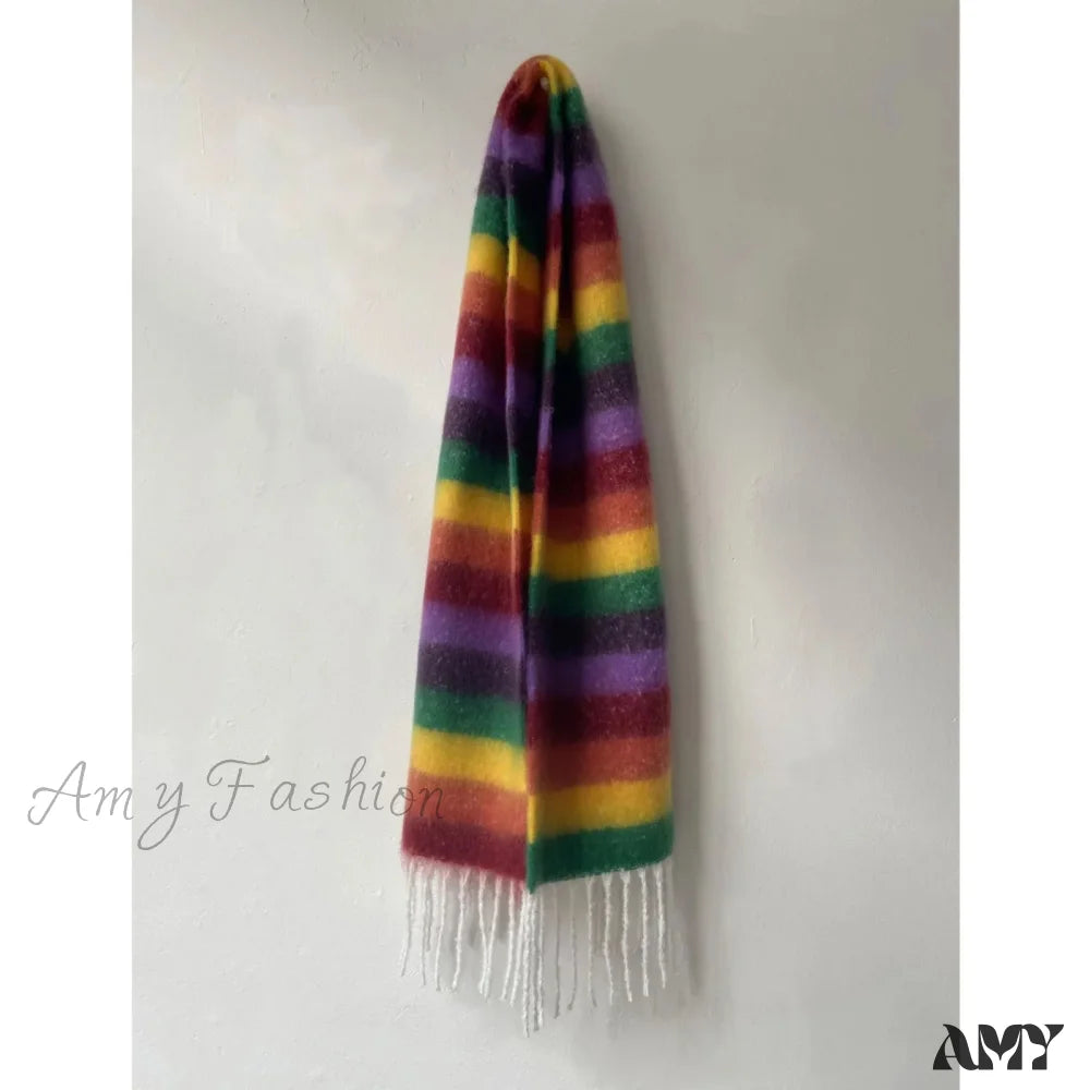 New Winter Cashmere Long Muffler Scarf - Thick And Warm Green Purple / L214Cm W35Cm