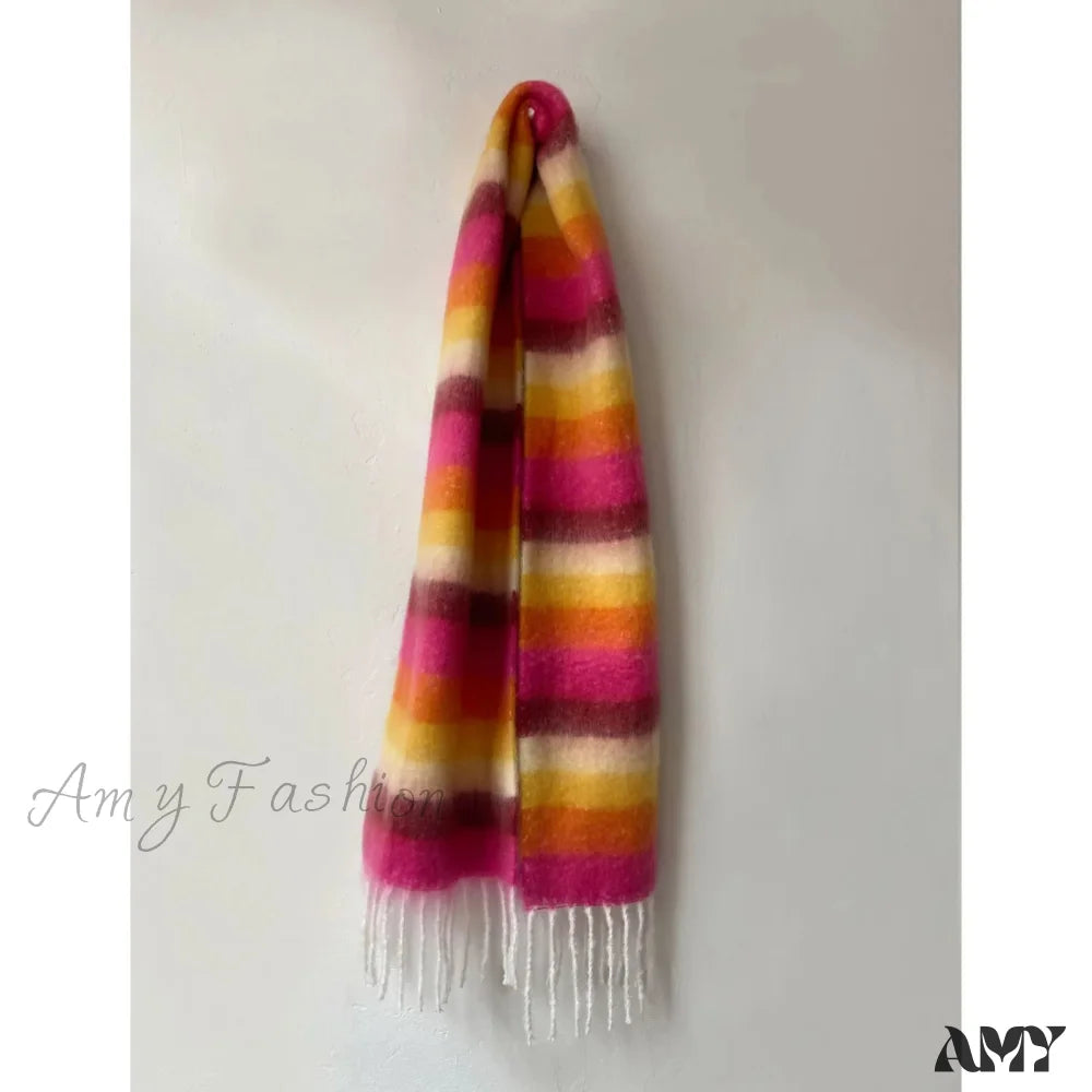 New Winter Cashmere Long Muffler Scarf - Thick And Warm Rose Orange / L214Cm W35Cm