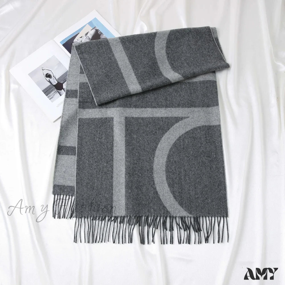 Nordic Geometric Wool Thick Warm Couples Scarf Gray