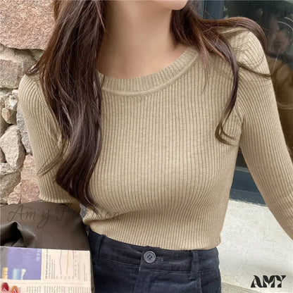 O-Neck Knitted Pullover Women Fashion 2024 New Autumn Stretch Tops Sweater