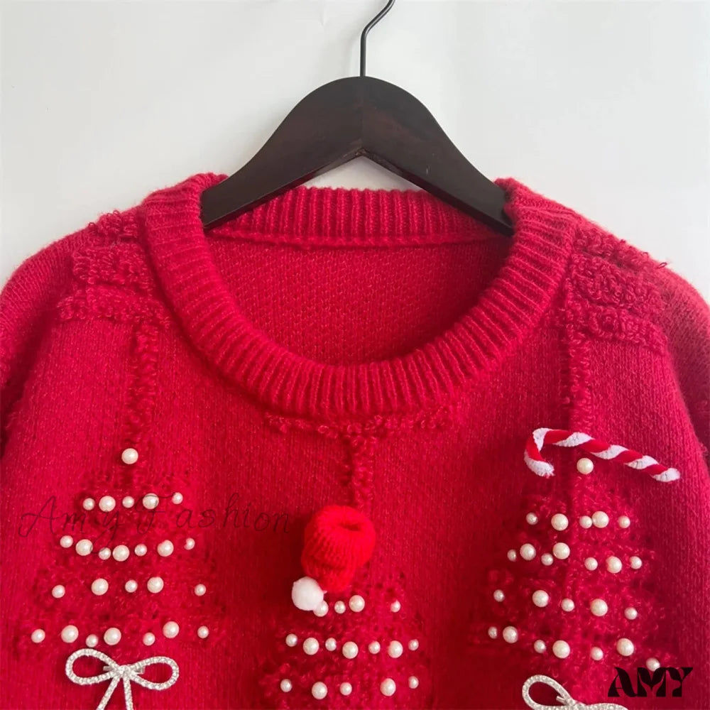 O-Neck Lantern Sleeve Loose Knitted Casual Christmas Sweater