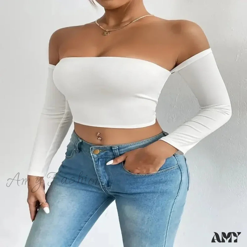 Off Shoulder Long Sleeve Casual Spring Fall Women’s Crop Top