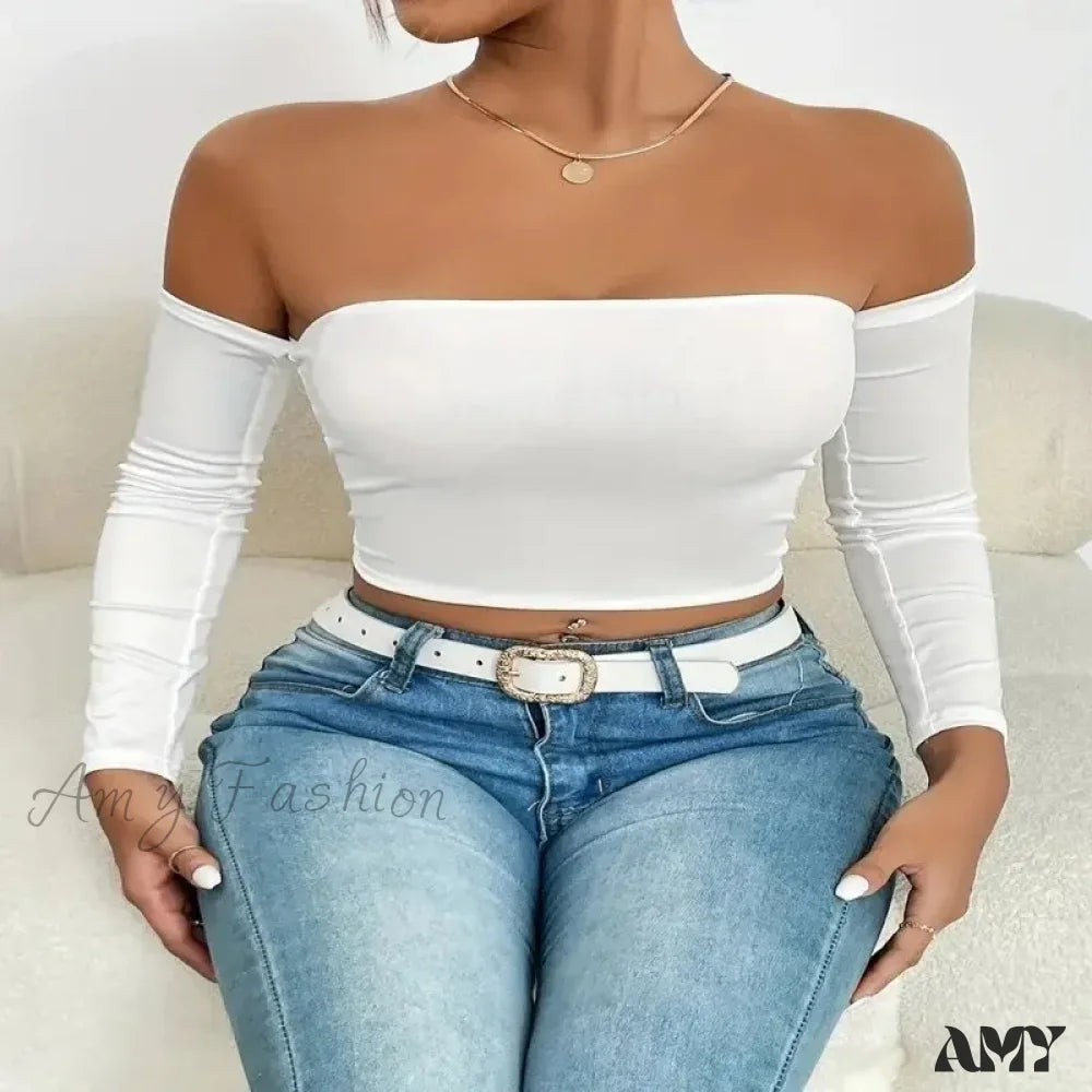 Off Shoulder Long Sleeve Casual Spring Fall Women’s Crop Top