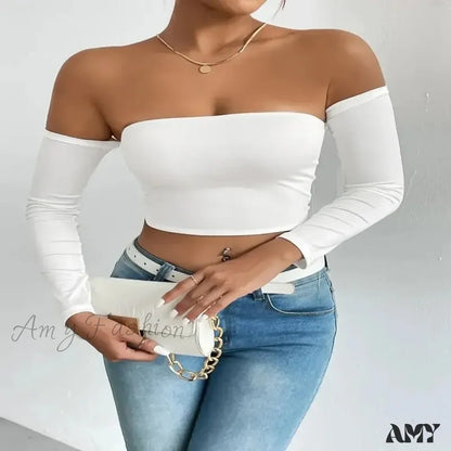 Off Shoulder Long Sleeve Casual Spring Fall Women’s Crop Top