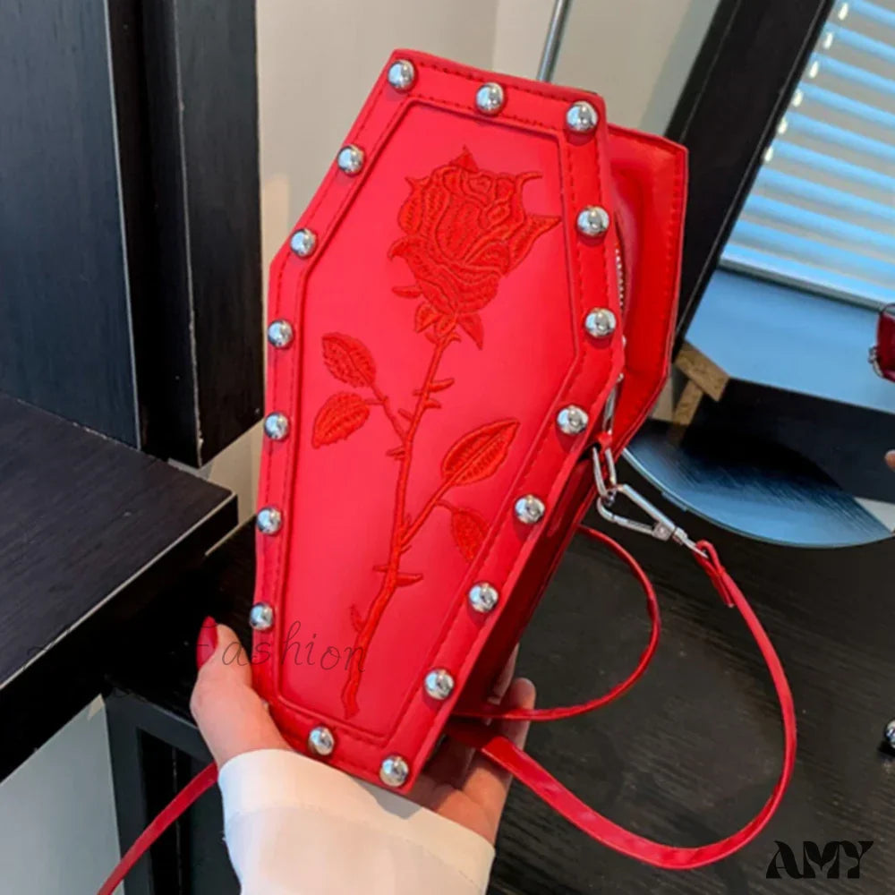 Office Pu Coffin Embroidery Bag Underarm Phone Travel Shape Creative Red