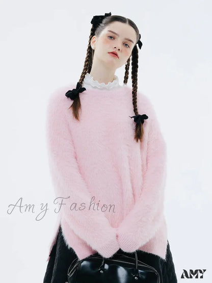 Original Design Winter Warm Round Neck Pink Fashion Sweater