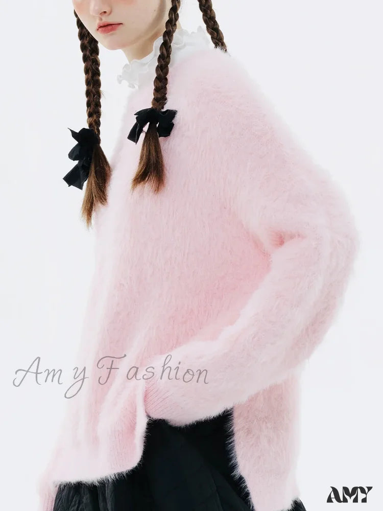 Original Design Winter Warm Round Neck Pink Fashion Sweater