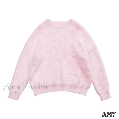 Original Design Winter Warm Round Neck Pink Fashion Sweater Pink / S