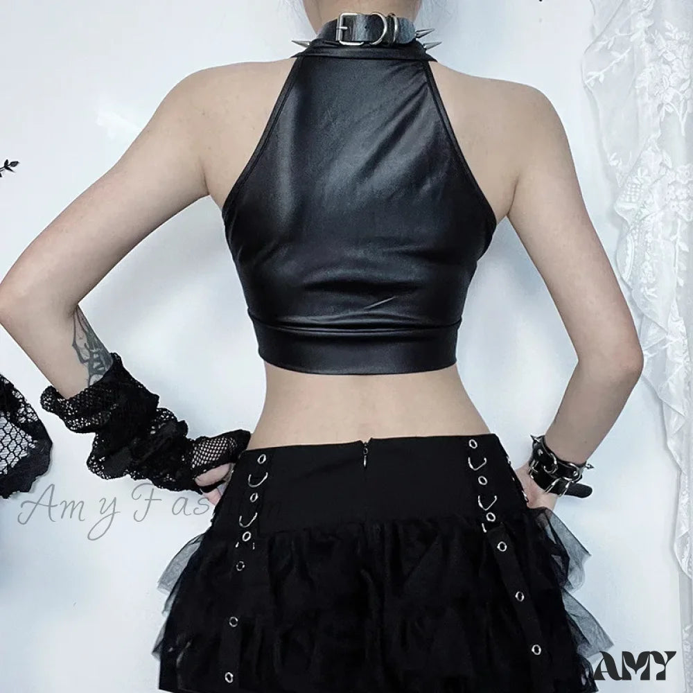 Out Gothic Y2K Sexy Hollowed Crop Top Bandage Lace Up