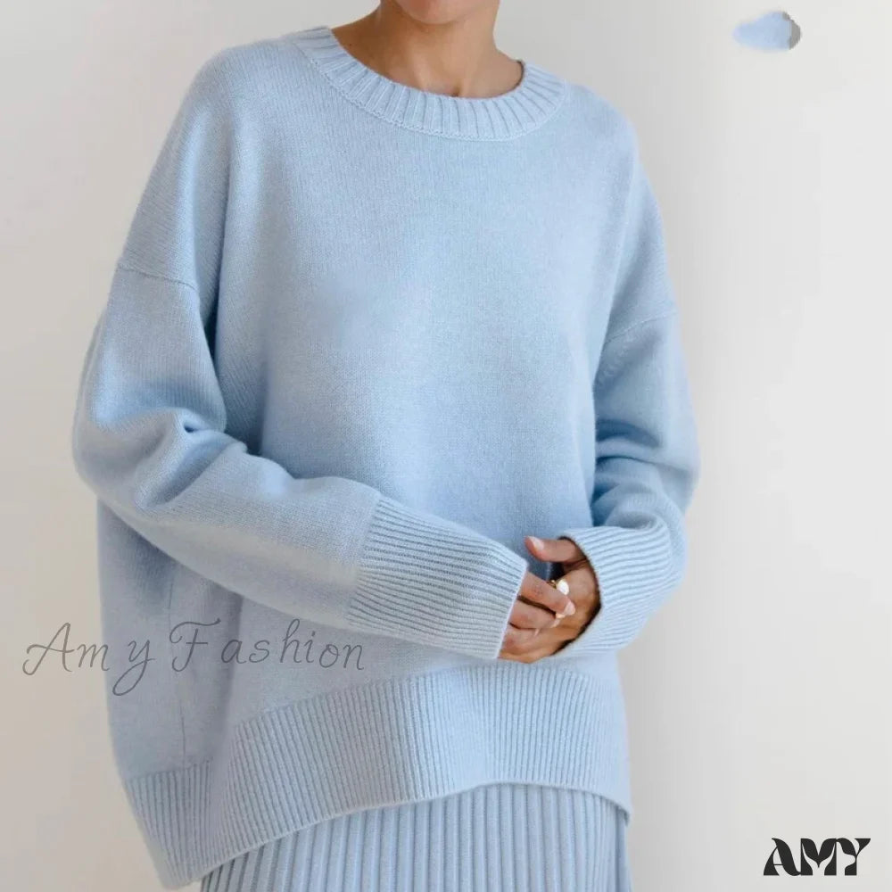 Oversized Cashmere Autumn Winter Women Fashion Basic Knitted Pullover Soft Loose Casual Sweater