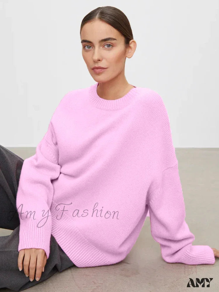 Oversized Cashmere Autumn Winter Women Fashion Basic Knitted Pullover Soft Loose Casual Sweater