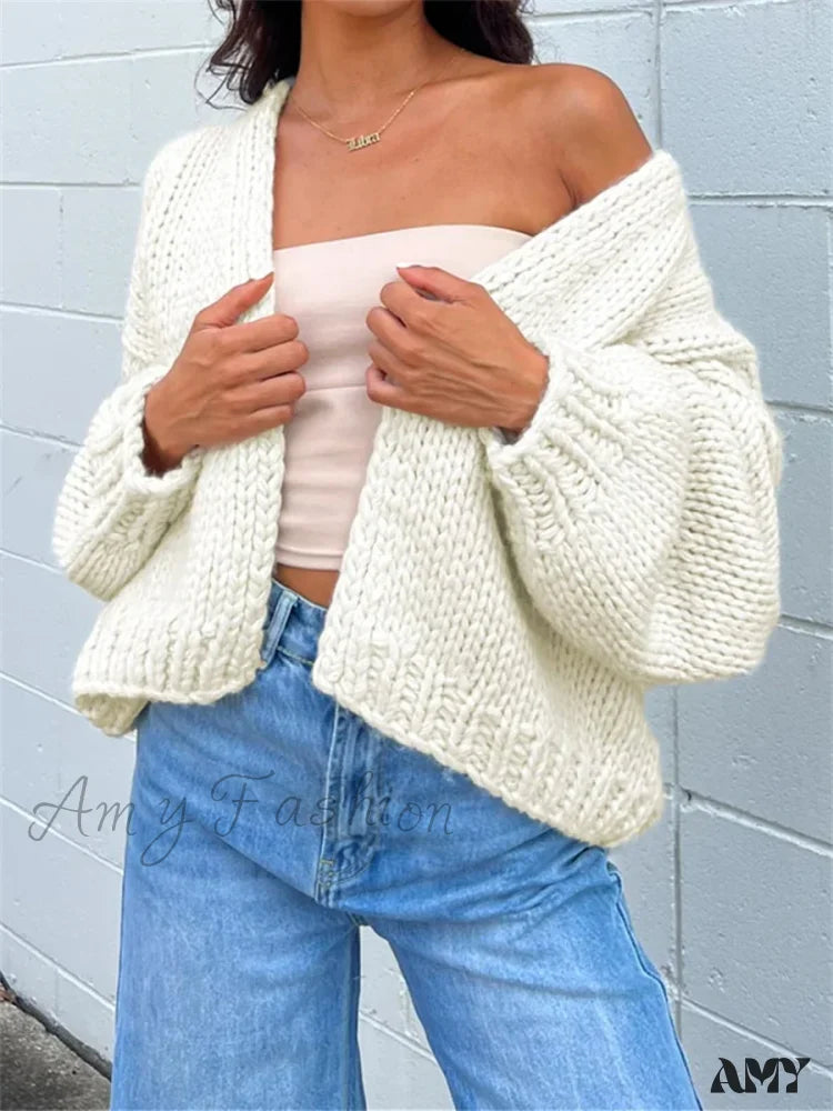 Oversized Knit Cardigans Tops Women Fall Winter Casual Patchwork Lantern Long Sleeve Loose Stylish