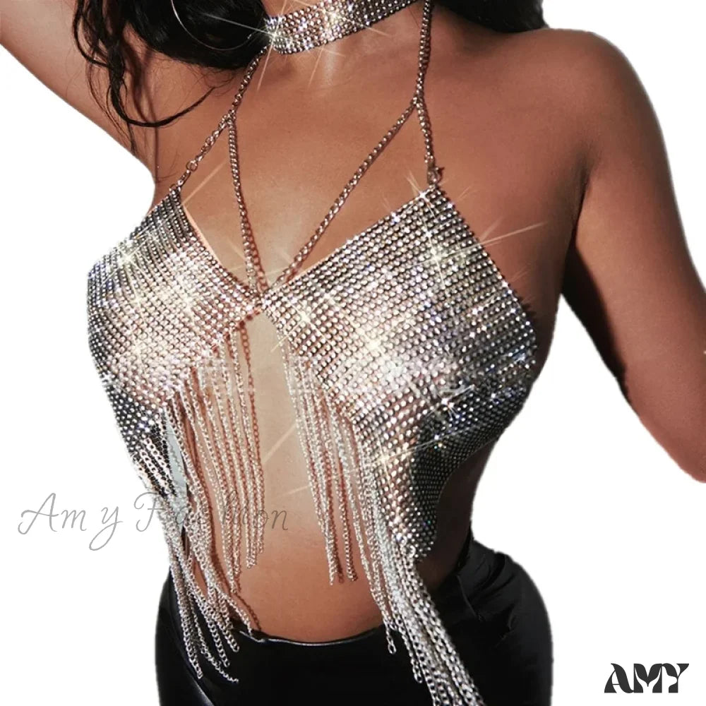 Party Club Rhinestones Gothic Corset Crop Top