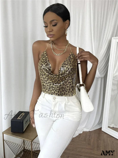 Party Club Rhinestones Gothic Corset Crop Top Leopard Gold / S