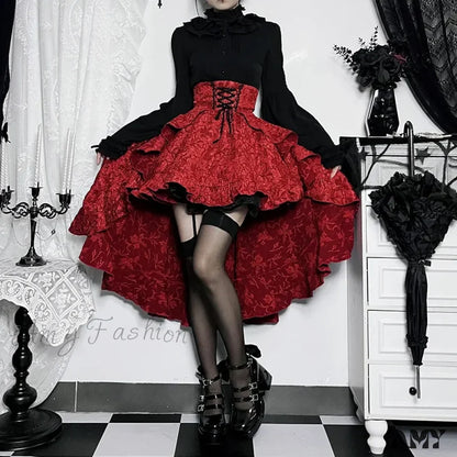 Party Irregular Long Shirring Costumes Corset Sexy High Skirt Pleated Low Maxi Gothic Steamwomen