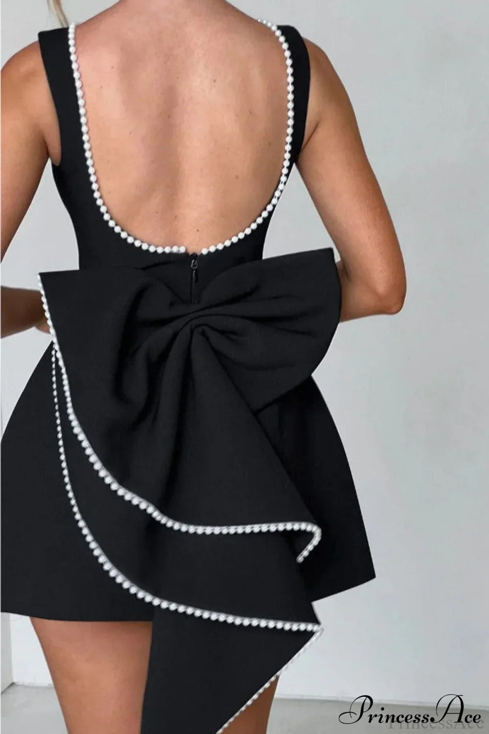 Pearl Bow Open-Back Edgy Short Party Dress