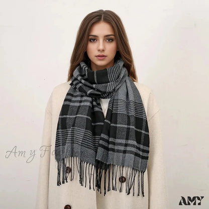 Plaid Print Cashmere Winter Pashmina Scarf With Tassels