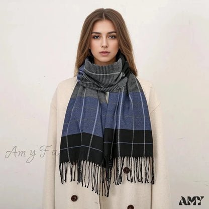 Plaid Print Cashmere Winter Pashmina Scarf With Tassels