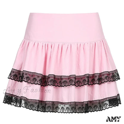 Plaid Skirt Pleated Japanese Cake Lolita Purple Pink Gothic Harajuku Pink / S