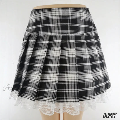 Pleated Gothic Vintage Contrast Y2K Plaid Style Clothes Harajuku Skater Sexy Skirt New Lace England