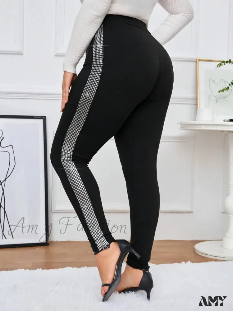 Plus Size All Season High Waisted Tight Fitting Bright Diamond Slimming Fashionable Leggings