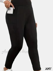 Plus Size Casual Everyday Stretch Fashion Solid Color Pocket Yoga Leggings