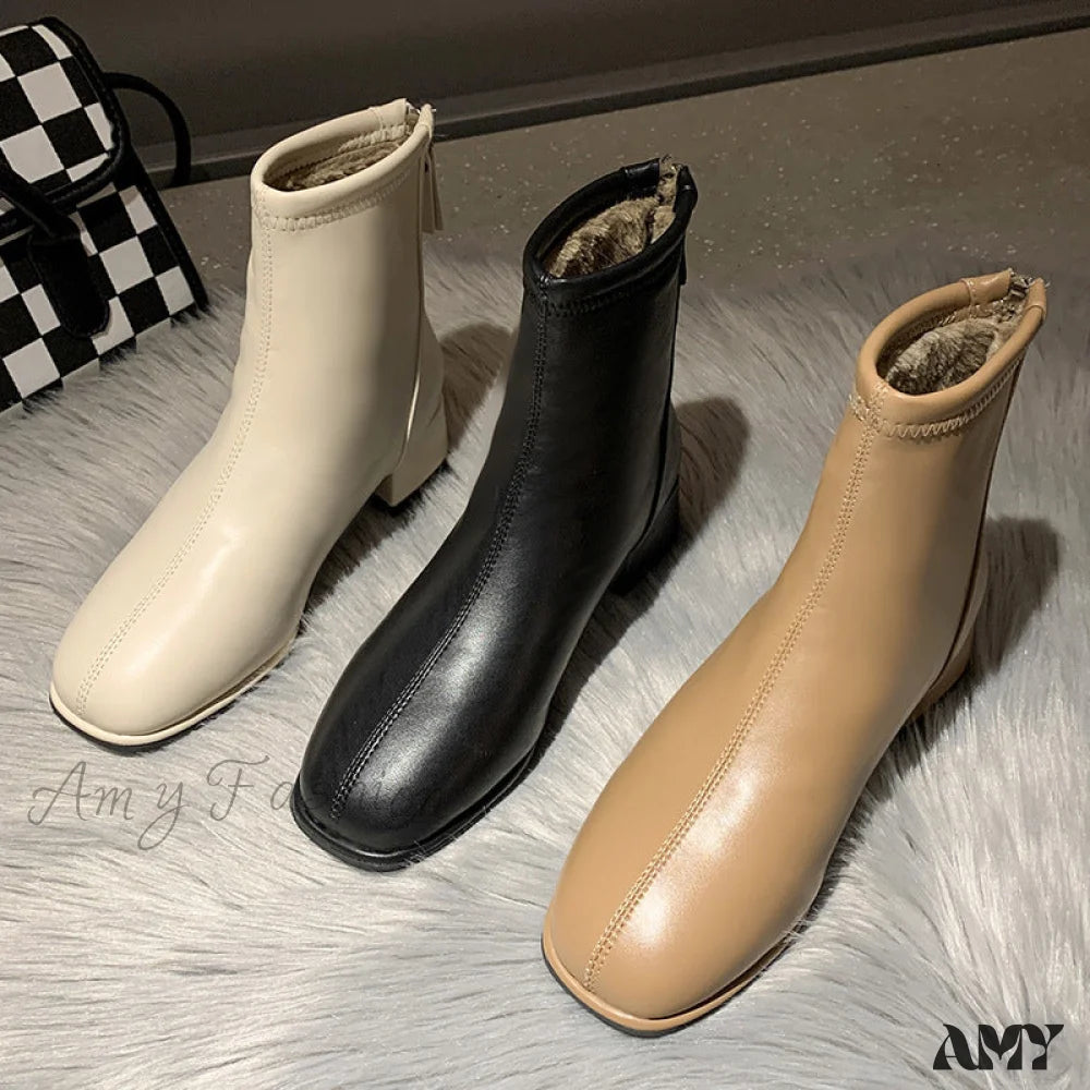 Plus Size Fashion Slim Chunky Fleece Short Martin Stylish British Autumn Winter Boots Shoes