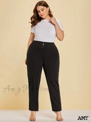 Plus Size Knitted Fabric Casual Slit Design Straight Pants