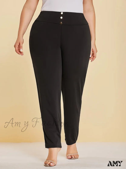 Plus Size Knitted Fabric Casual Slit Design Straight Pants