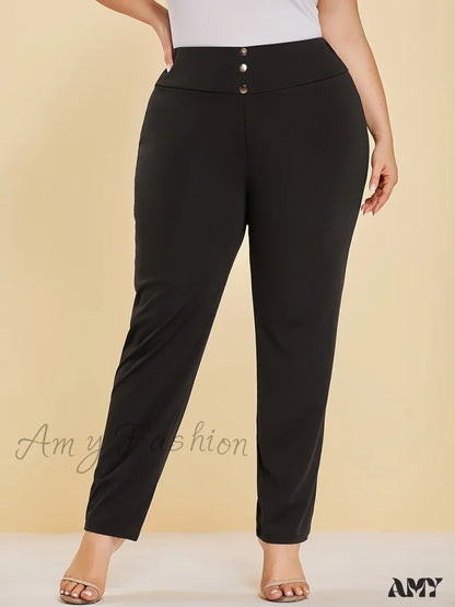 Plus Size Knitted Fabric Casual Slit Design Straight Pants