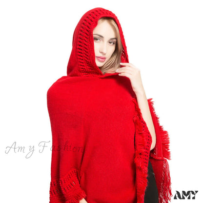 Plus Size Knitted Sweater New Faux Cashmere Warm Wholesale Scarf Red / 85*80Cm