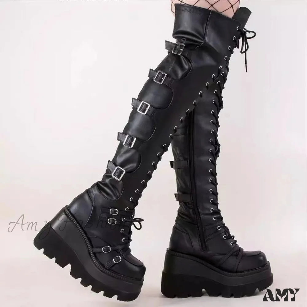 Plus Size Over-Knee Soft Leather Wedge Long Boots Spring Autumn 2024 Wish Hot Trade Rider Women’s