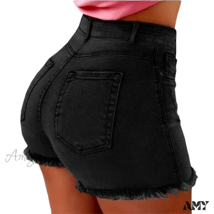 Plus Summer Sexy Fashion Casual Hot Denim Tassels Short Black / 0Xl