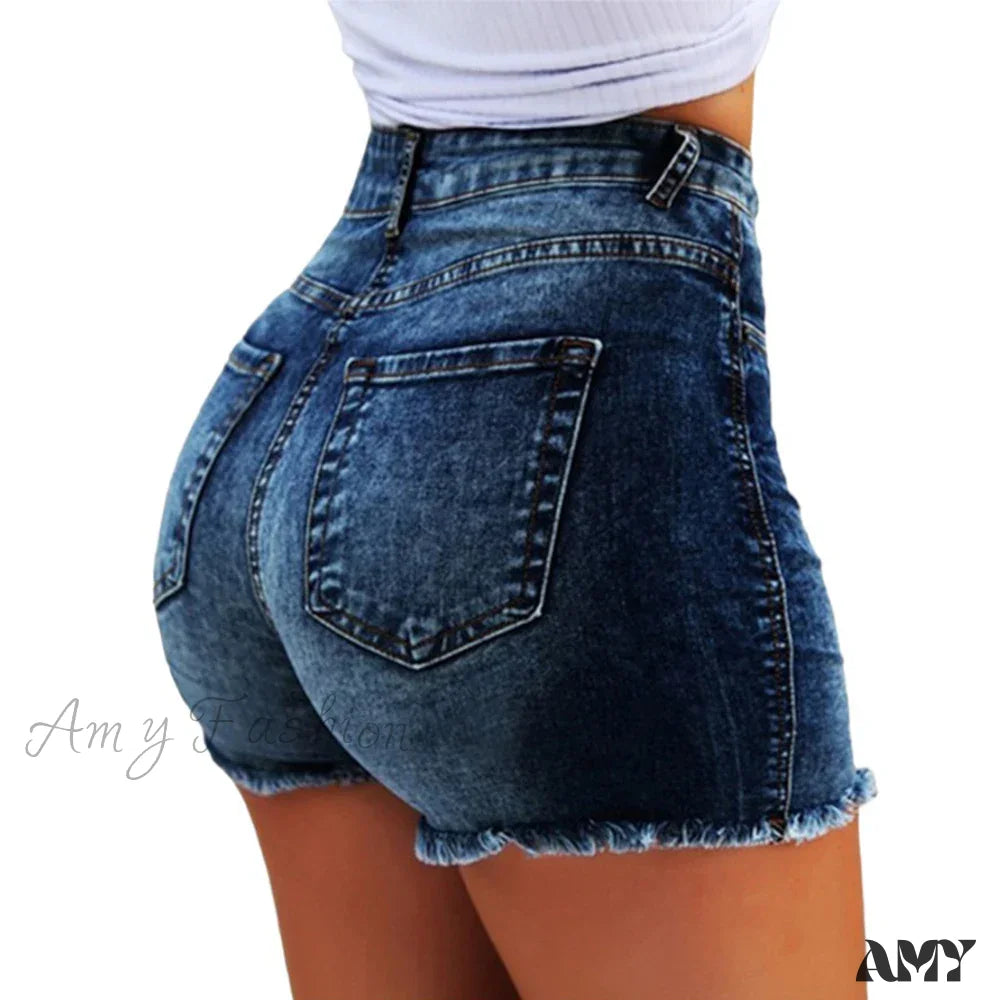 Plus Summer Sexy Fashion Casual Hot Denim Tassels Short Deep Blue / 0Xl