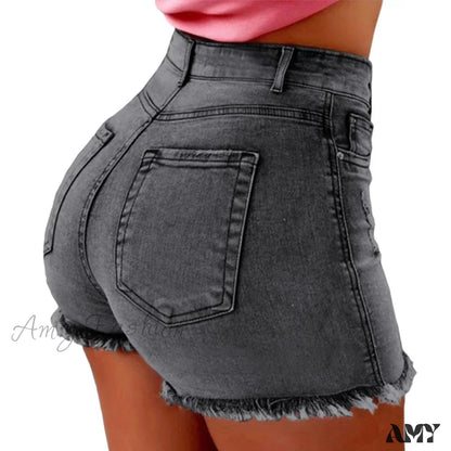 Plus Summer Sexy Fashion Casual Hot Denim Tassels Short Gray / 0Xl