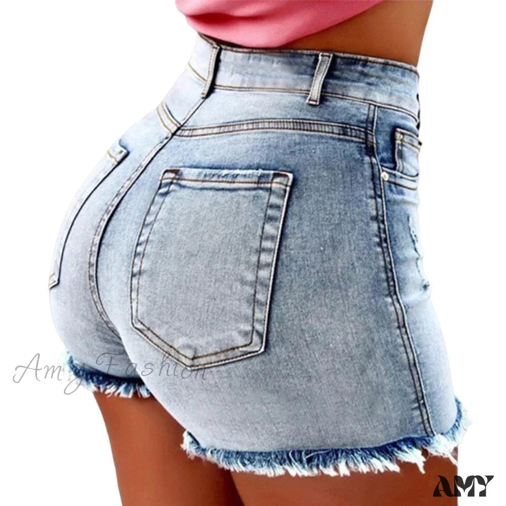 Plus Summer Sexy Fashion Casual Hot Denim Tassels Short Light Blue / 0Xl