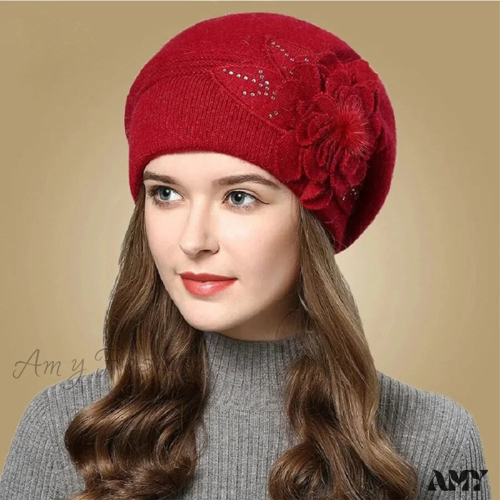 Plushed Rabbit Hair Ear Protection Hat - Fashionable And Versatile Red / One Size