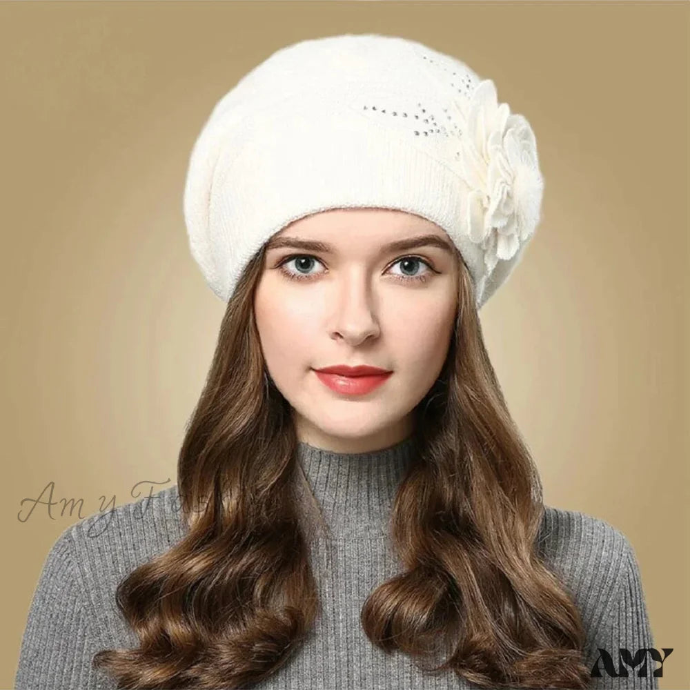 Plushed Rabbit Hair Ear Protection Hat - Fashionable And Versatile White / One Size