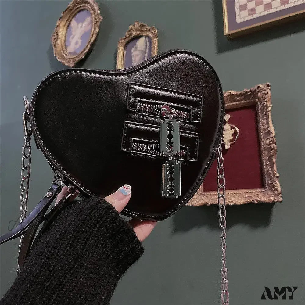 Pu Heart Harajuku Leather Grunge Gothic Street Y2K Bag High Aesthetic Black