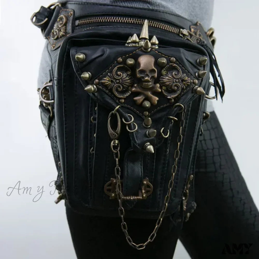 Punk Bag Mobile Waist Belt Leg Hip Gothic Fanny Steam Messenger Phone Black