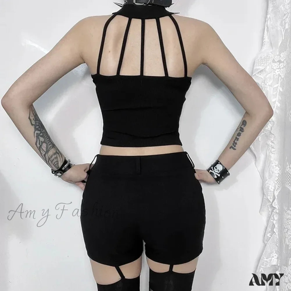 Punk Crop Shoulder Streetwear Off Top Backless