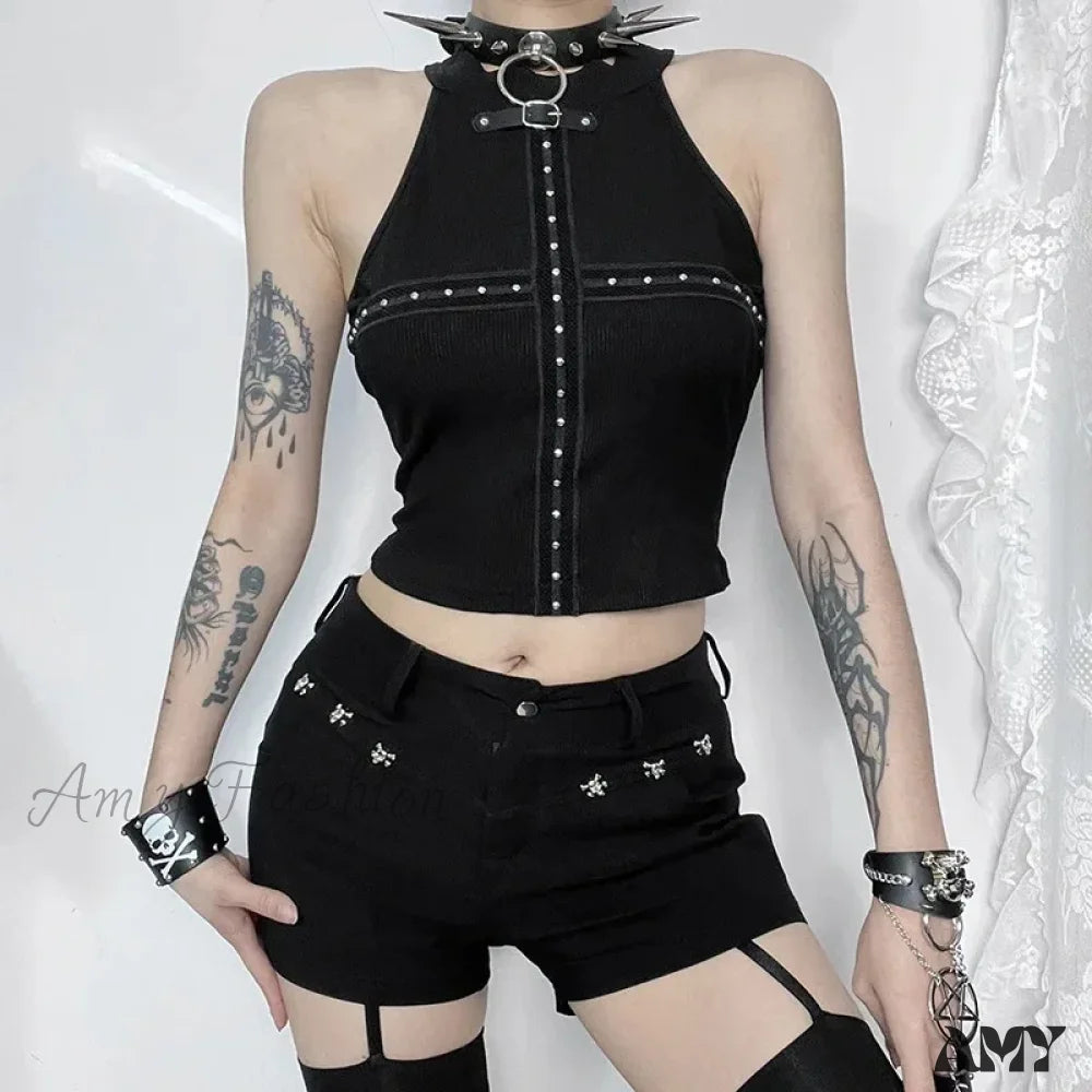 Punk Crop Shoulder Streetwear Off Top Backless