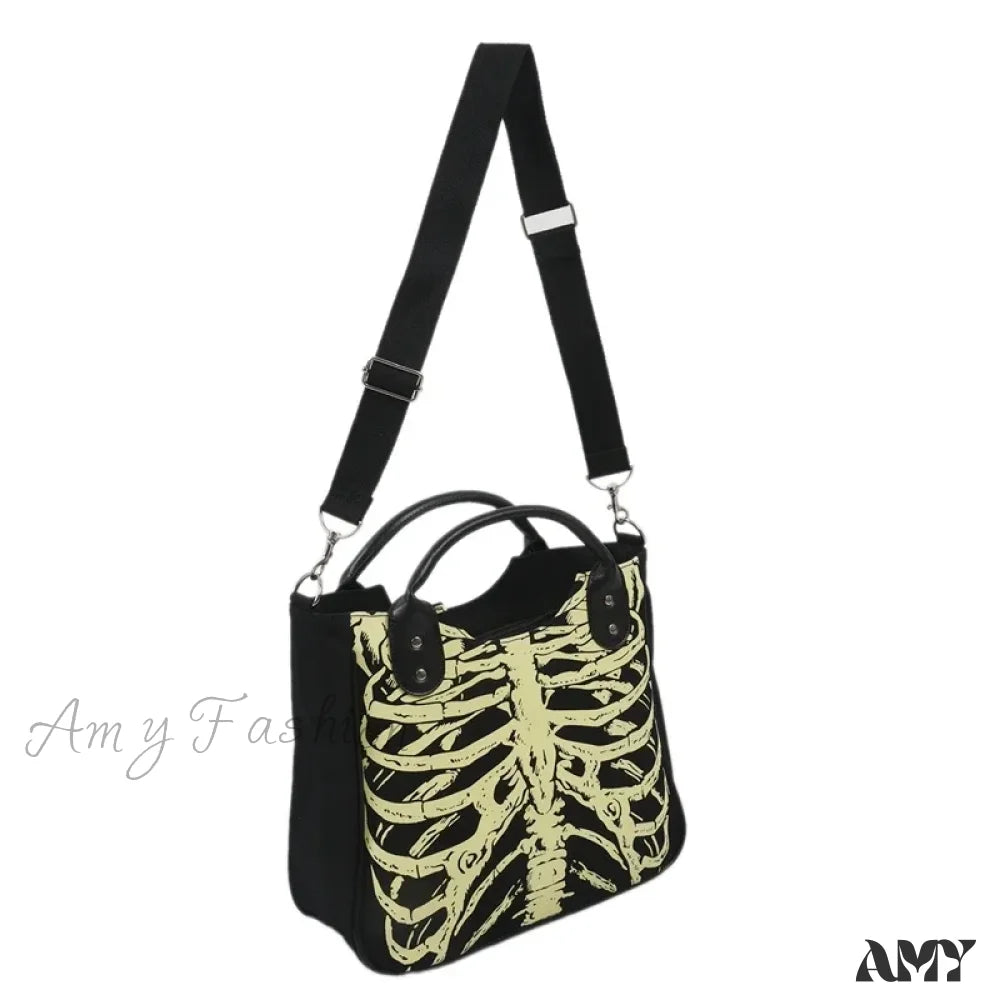 Punk Skeleton Designer Rock Fashion Bag Gothic Skulls Female Luminous Crossbody Bones Casual Black