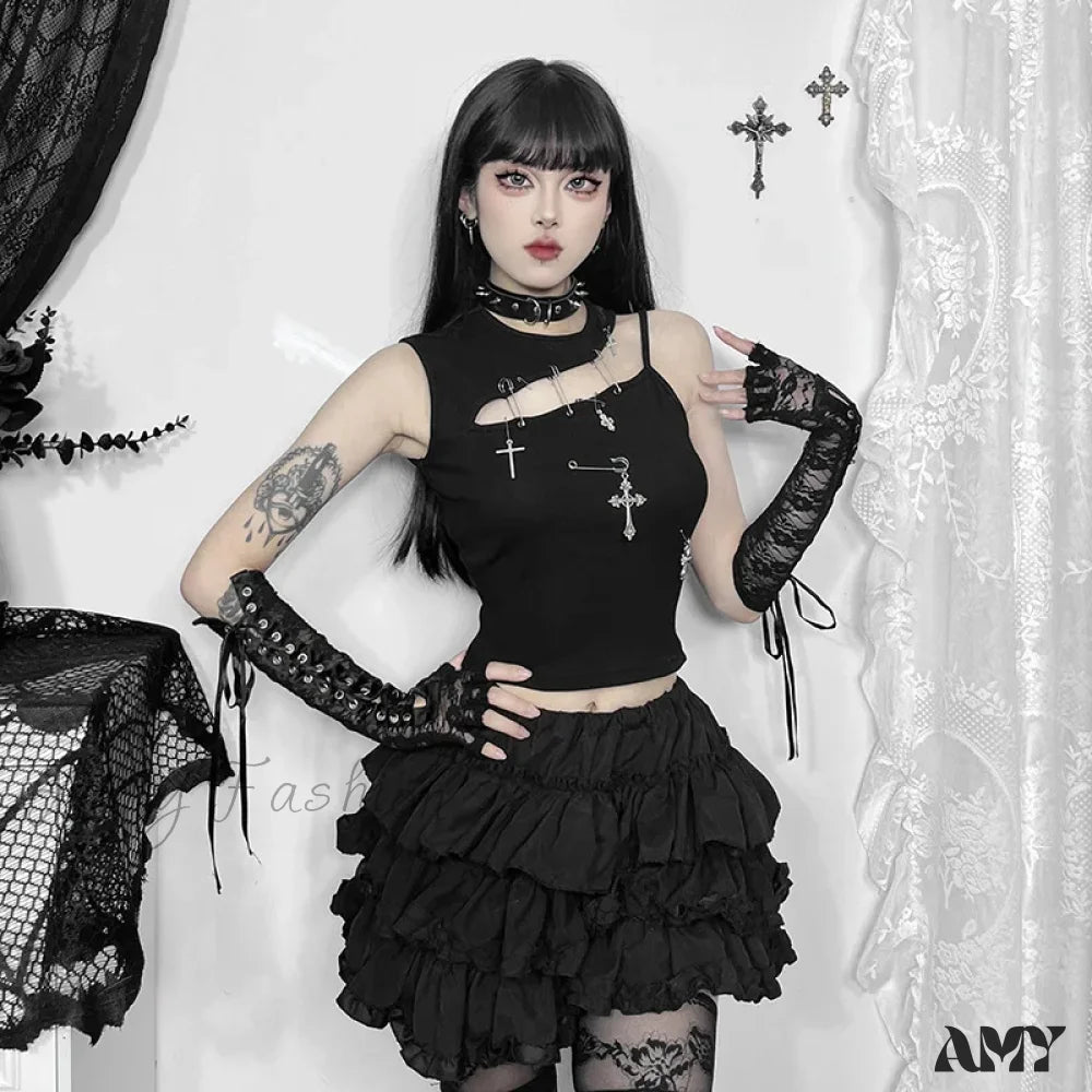 Punk Top Cross Crop Gothic Fashion Bustier