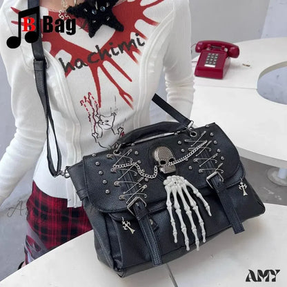 Punk Y2K Chain Harajuku Rivet Gothic Bag Lolita Shoulder Skull One Black