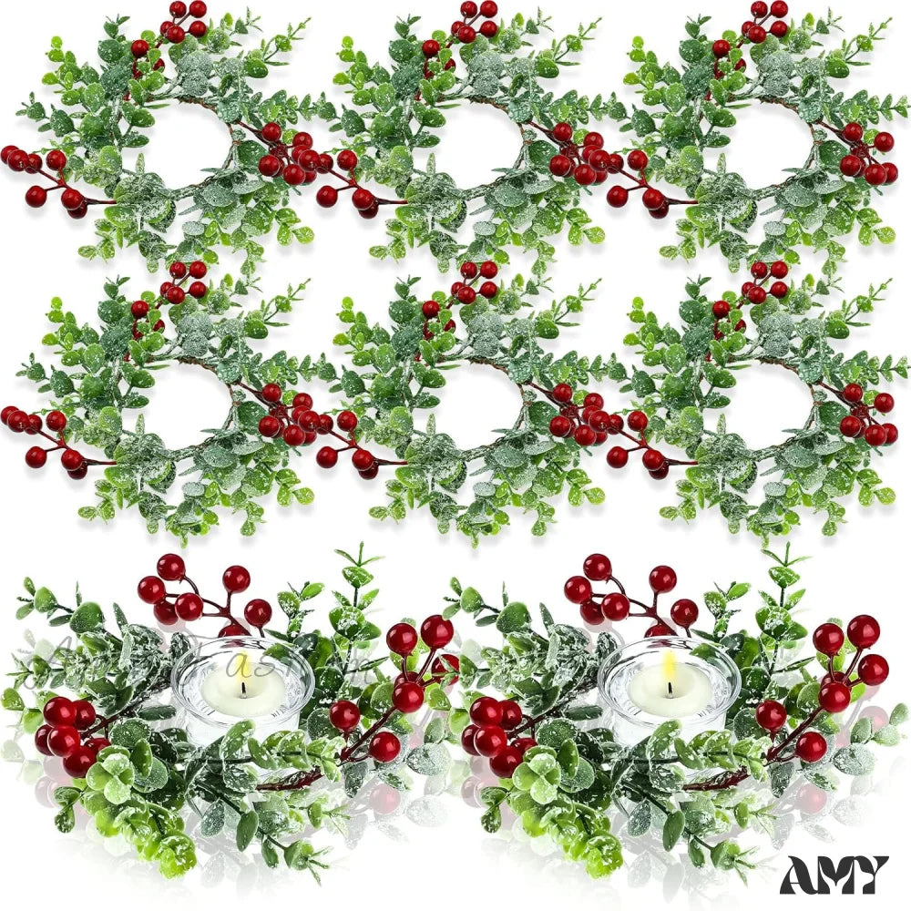 Red Berry Candle Rings Garland - 12 Piece Set