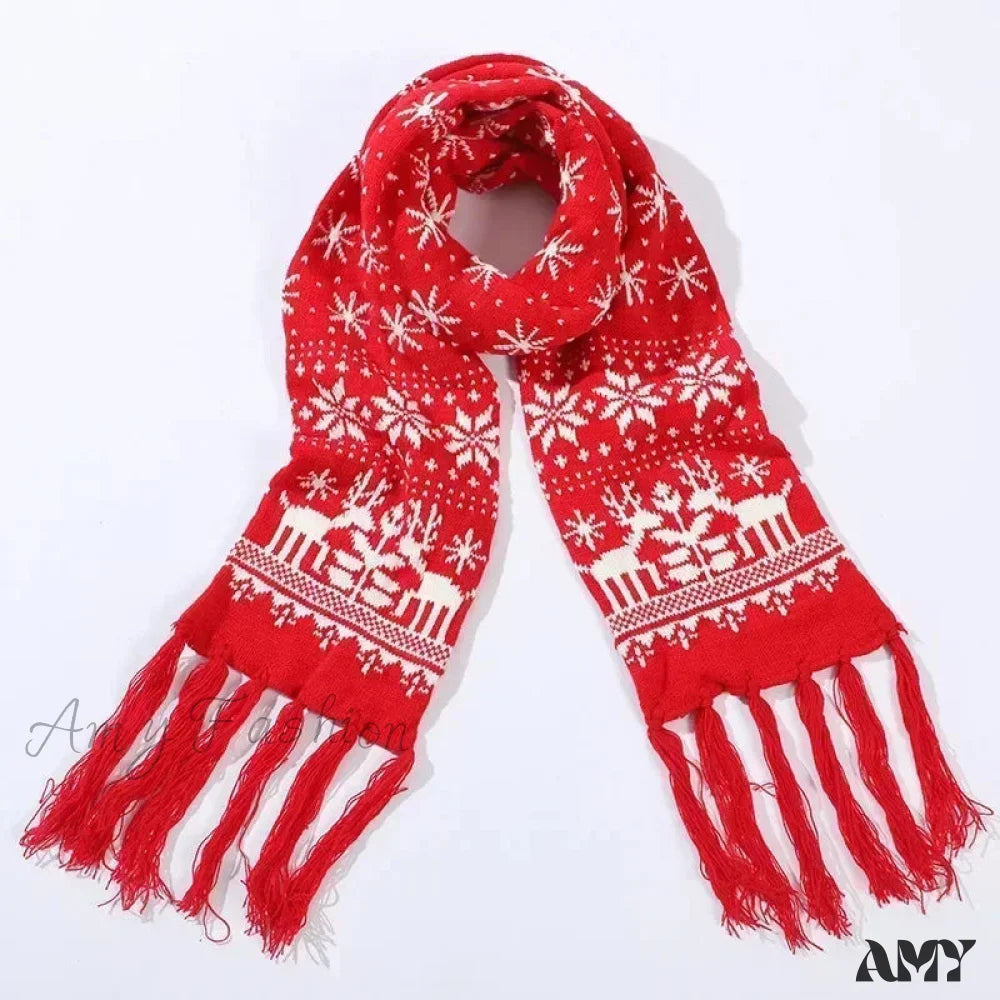 Red Cartoon Reindeer Snowflake Warm Scarf For Christmas 1 / 190Cm