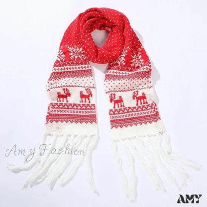 Red Cartoon Reindeer Snowflake Warm Scarf For Christmas 2 / 190Cm